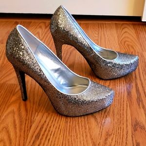 Silver Sexy Sparkle Platform Heels Size 6.5